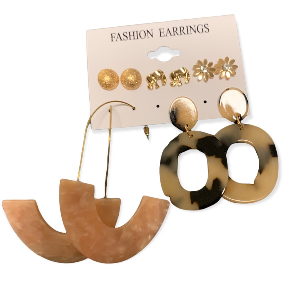 NWT | Fashion Earrings | 5 Pairs of Tortoise Shell & Faux Gold Dangle & Studs